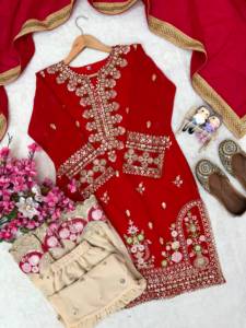Heavy Embroidery <b>Kurta</b> Sharara Dupatta Set <b>Women</b> Traditional Indian Pakistani Suit Wedding Party Wear - Product Image 5