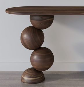 Modern <b>Walnut</b> Wood Round <b>Coffee</b> <b>Table</b> Sphere Legs Polished Finish Handcrafted Housewarming Gift Living Room Dining Tabletop Use - Product Image 1