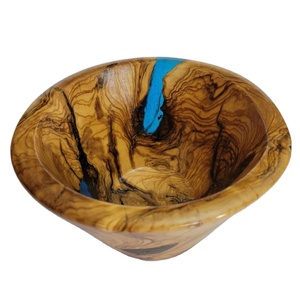 Bol de service alimentaire unique en bois de chêne et résine Vaisselle élégante pour table à manger et bol de serveur de dessert - Product Image 1