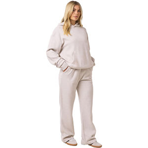 Conjunto Deportivo de Sudadera con Capucha y Pantalones Largos para Mujer, Estilo Casual de Invierno, Lavado Ácido, 100% Algodón, Cortavientos y Transpirable - Product Image 1