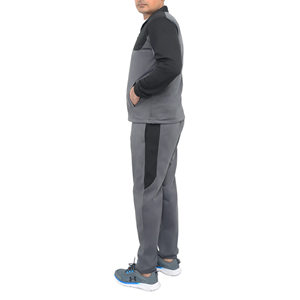 Ensemble de survêtement gris pour homme avec blocs de couleur, fermeture éclair intégrale, capuche, style sportif, respirant, en polyester, pour l'automne, coupe classique, poches latérales - Product Image 3