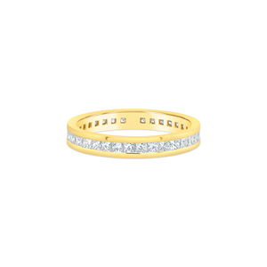 Anillo de boda de oro amarillo y blanco macizo de 18k con diamante de laboratorio de corte princesa engastado en canal, nuevo diseño al por mayor para ella - Product Image 3