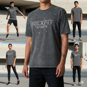 Camisetas con Logotipo de Pedrería Personalizadas, Bajo MOQ, El Mejor Diseño, Edición Hecha a Mano, Camisetas con Hombros Caídos y Lavado Ácido, las Más Demandadas - Product Image 3