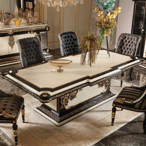 Juego de Comedor de Lujo Estilo Barroco en Caoba con Detalles en Dorado y Negro, Juego de Mesa de Comedor Rectangular Clásico en Negro para Hotel o Villa - Product Image 2