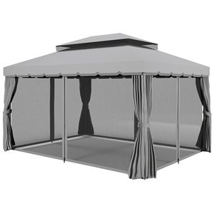 Gazebo da Esterno 10x13 Grigio con Tettoia, Pergola per Patio con Telaio in Alluminio, Doppio Tetto, Rete e Tende - Product Image 1