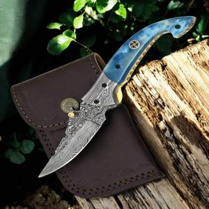 Cuchillos Plegables de Caza de Estilo Profesional con Empuñadura Azul, Tapas Metálicas y Funda Protectora de Cuero para Caza y Camping - Product Image 4