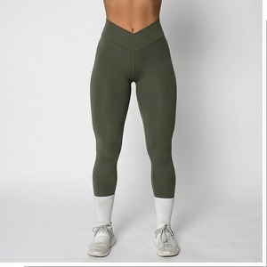 High Waist Full Length <b>Seamless</b> <b>Leggings</b> Solid Olive Green Four-Way Stretch Yoga Wear Women's Sportswear - Product Image 1