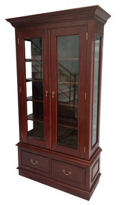 <b>Solid</b> mahogany timber <b>bookcase</b> features two glass fronted doors and two drawers at the base for living room indoor use - Product Image 3
