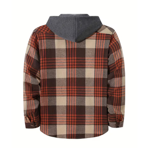 Chaqueta de Franela con Capucha para Hombre, Estilo Urbano, Cierre de Botones, Corte Regular, Manga Larga, Elegante y Cómoda para Exteriores - Product Image 2