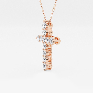 Pendentif croix élégant et étincelant en diamant de laboratoire rond 1 carat avec griffes partagées, cadeau de bijoux pour femme - Product Image 1