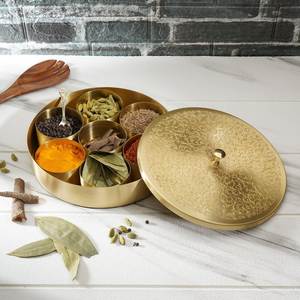 Boîte à masala en laiton avec logo personnalisé, fabrication artisanale indienne, organisateur de rangement pour épices avec cuillère, cadeau de cuisine, fabricant en gros pour restaurants - Product Image 5
