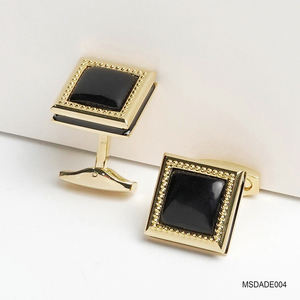 Gemstone de Meteorito Negro Fengshui, Mancuernillas de Lujo Chapadas en Oro de 18K para Hombre MSDADE004 |   Colección Tinh Vu |   Hecho en Vietnam - Product Image 2