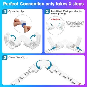 Confezione da 10 Connettori LED a L a 4 Pin, Larghezza 10MM, Senza Fili, Senza Spazi, Adattatore Senza Saldatura per Strisce LED - Product Image 5