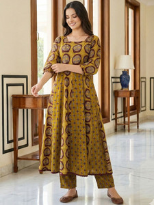 <b>Women</b> Traditional Digital Print Cotton <b>Kurta</b> Trousers Knee-Length Regular Fit Casual Ethnic Wear India Pakistan Style Quick Dry - Product Image 5