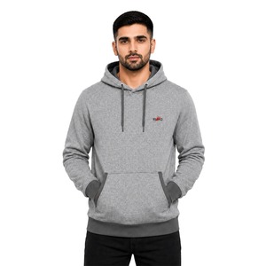 Sweat-shirt à capuche gris pour homme, couleur unie, style streetwear décontracté, logo frontal, en molleton tricoté, pour l'automne, 300g - Product Image 1