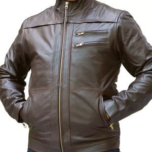 Chaqueta de Cuero Genuino para Hombre, Diseño Nuevo, Cuello Alto, Mangas Largas, Estilo Vintage, con Capucha y Logotipo Frontal, Ropa Urbana de Otoño - Product Image 1
