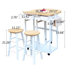 Carrello da Pranzo Pieghevole Semicircolare in Legno Massello con 2 Sgabelli Gratuiti Bianco YJ Isole e Carrelli da Cucina - Product Image 6