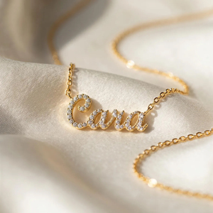Cara <b>Name</b> Necklace 18K Gold Plated Diamond Pendant Snake <b>Chain</b> Minimalist Women's Jewelry Everyday Wear - Product Image 2