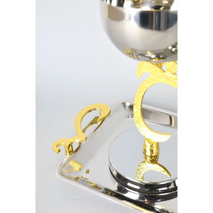 Elegant <b>Silver</b> Incense <b>Burner</b> And Covered Bowl Set With Gold Arabic Calligraphy Accents On Rectangular Tray For Modern Decor - Product Image 6