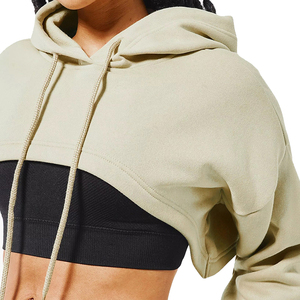 Sudadera con Capucha Corta Oversize para Mujer, Color Sólido, Hombros Caídos, Diseño Asimétrico, Tejido de Algodón, Estilo Otoñal - Product Image 5