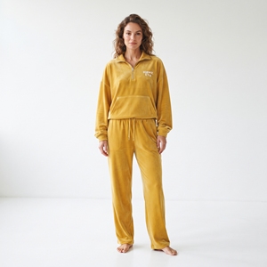 Custom Oversized Women's Half Zip Solid <b>Yellow</b> Fleece <b>Tracksuit</b> Set Half-Zip Sweatshirt Thick Loose Fit Solid Color Blank Winter - Product Image 1