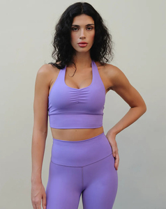 เสื้อชั้นในกีฬาแบบผูกคอสำหรับผู้หญิง ขายส่ง น้ำหนักเบา ไร้ตะเข็บ ระบายอากาศได้ดี รองรับได้ดี สีพื้น - Product Image 5