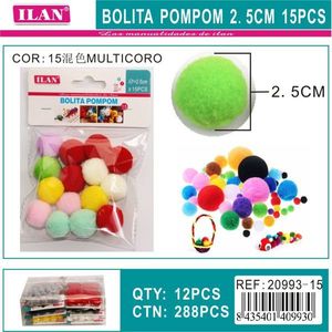 Boule de pompon Ilan 2,5 cm multicolore pour décoration artisanale - Product Image 3