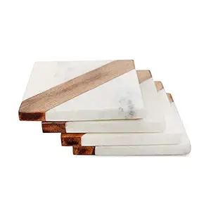 Modern Luxury Square Stone <b>Marble</b> <b>Coaster</b> with Custom Brass Inlay Eco-Friendly for Coffee Tea Drink - Product Image 4