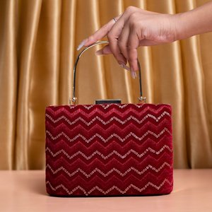 Bolso de Mano de Fiesta con Bordado de Patrón Zigzag Rojo, Elegante Bolso de Noche de Diseñador para Eventos de Mujeres - Product Image 1