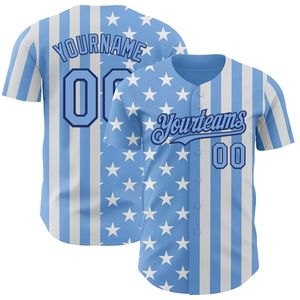 Camiseta de Béisbol con Botones, Manga Corta, Transpirable, de Poliéster, Azul con Estrellas Blancas y Rayas, Sublimada, Personalizada con Nombre de Equipo, para Adultos - Product Image 2