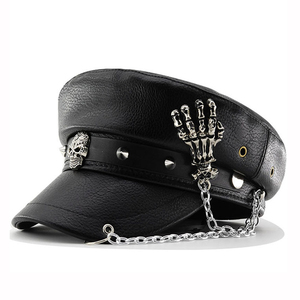 Unisex Ship Anchor Chain Buckle Leather Hat Spring Autumn Sailor Hats Black Beret <b>Cap</b> <b>Men</b> <b>Flat</b> Top Captain <b>Caps</b> - Product Image 1