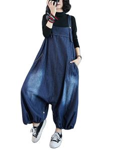 Combinaison en jean vintage tendance pour femme, décontractée et élégante, confortable pour l'automne et l'hiver, avec décoration boutonnée - Product Image 3