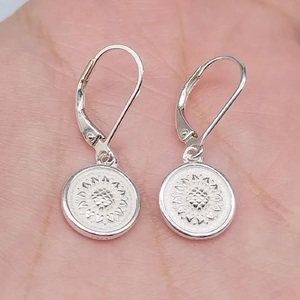925 Sterling Silver Sunflower Double Sided Leverback Hoop Earrings Handmade Floral <b>Drop</b> Earrings for Women - Product Image 3