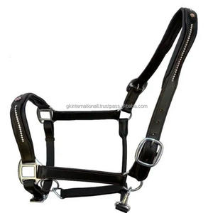 Licou en cuir rembourré noir ou marron de qualité supérieure et accessoires pour chevaux avec quincaillerie réglable en nickel ou en laiton - Product Image 3