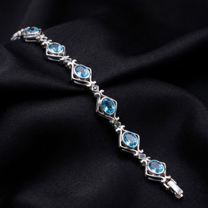 Vintage 925 Sterling Silver Blue Topaz <b>Bracelet</b> | Natural <b>Gemstone</b> Shiny Elegant Women's Classic Everyday Wear Jewelry AAA - Product Image 3