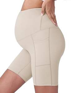 Shorts de yoga de grossesse personnalisés en gros à taille haute avec fermeture élastique, confortables pour femmes enceintes avec poches - Product Image 4