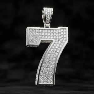 Number 7 Moissanite Pendant <b>Iced</b> <b>Out</b> Cuban Link <b>Chain</b> Necklace VVS Simulated Diamond Hip Hop Jewelry for Men - Product Image 3