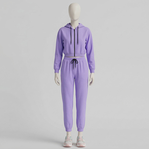 Conjunto Deportivo de Dos Piezas para Mujer, Estilo Jogger, Lavado, 100% Algodón, Hombros Caídos, Venta al Por Mayor, Nuevo - Product Image 1