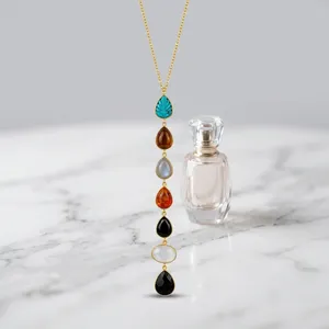 Collar llamativo de latón chapado en oro con cuentas de piedra natural en forma de gota de agua, estilo vintage, joyería de fiesta para mujer, regalo. - Product Image 2