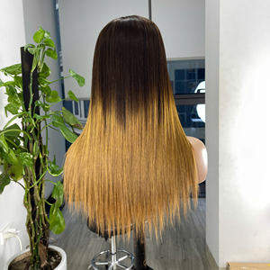 Perruque en cheveux humains vietnamiens lisses et soyeux, deux tons, couleur ombrée jaune, haute qualité, prix de gros d'usine de luxe - Product Image 5