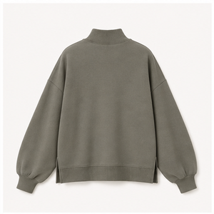 Sudadera Personalizada Gris Oliva para Mujer, Cuello Alto, Corte Relajado, Abertura Lateral, Modelo WSS-0015 - Product Image 2