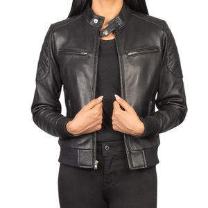 Chaqueta de Mujer de Cuero PU Tejido con Bolsillos, en Color Negro, de Buena Calidad, con el Mejor Material, Diseño Único y a la Moda - Product Image 1