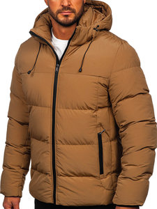 Veste d'hiver courte en duvet pour homme, marron, à séchage rapide, confortable, à capuche, coupe-vent - Product Image 2