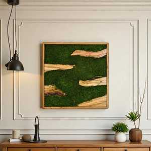 Arte de Pared 3D con Plantas Verdes y Musgo, Decoración Artística con Marco de Madera, Panel de Musgo Preservado para Decoración de Interiores de Oficina - Product Image 3