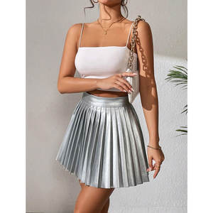 Minifalda Plisada de Cintura Alta de Cuero Sintético Plateado para Mujer 2026, Falda de Fiesta Estilo Skater - Product Image 5