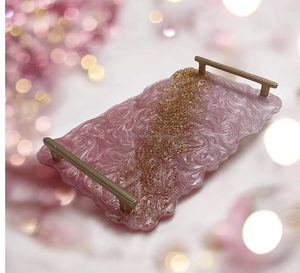 Plateau en résine plateau de service époxy avec motif de sculpture pour cadeaux de mariage et souvenirs décor de mariage crème - Product Image 2