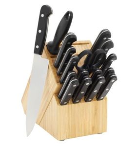 Ensemble de couteaux de cuisine noir, argent et beige avec manches rivetés, bloc de rangement, ciseaux et aiguiseur pour trancher, hacher et cuisiner - Product Image 5
