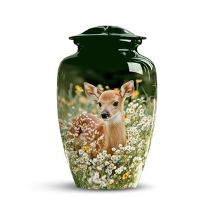 Urne funéraire pour cerbres adultes en aluminium, motif prairie fleurie, capacité 220 pouces cubes, écologique et personnalisable - Product Image 2
