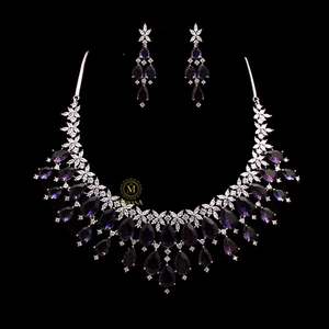 Elvi Lavender Designer Necklace Set-Gold Plated Fashion Jewelry with Zirconia for Wedding - Product Image 4