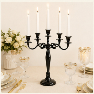 Elegant <b>Black</b> 5 Arm Metal <b>Candelabra</b> Tabletop Centerpiece for Wedding Party Events Vintage Modern Style Tall Candle Stand Holder - Product Image 6